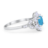 Floral Vintage Style Engagement Cluster Ring Round Cubic Zirconia 925 Sterling Silver