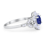 Floral Vintage Style Engagement Cluster Ring Round Cubic Zirconia 925 Sterling Silver