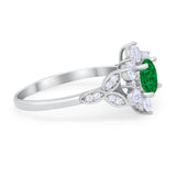Floral Vintage Style Engagement Cluster Ring Round Cubic Zirconia 925 Sterling Silver