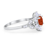 Floral Vintage Style Engagement Cluster Ring Round Cubic Zirconia 925 Sterling Silver