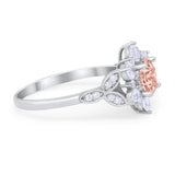 Floral Vintage Style Engagement Cluster Ring Round Cubic Zirconia 925 Sterling Silver