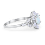Floral Vintage Style Engagement Cluster Ring Round Cubic Zirconia 925 Sterling Silver