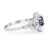 Floral Vintage Style Engagement Cluster Ring Round Cubic Zirconia 925 Sterling Silver