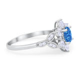 Floral Vintage Style Engagement Cluster Ring Round Cubic Zirconia 925 Sterling Silver