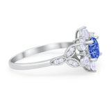 Floral Vintage Style Engagement Cluster Ring Round Cubic Zirconia 925 Sterling Silver