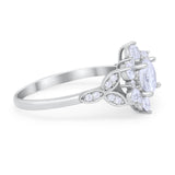 Floral Vintage Style Engagement Cluster Ring Round Cubic Zirconia 925 Sterling Silver