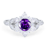 Floral Vintage Style Engagement Cluster Ring Round Cubic Zirconia 925 Sterling Silver