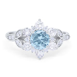 Floral Vintage Style Engagement Cluster Ring Round Cubic Zirconia 925 Sterling Silver