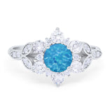 Floral Vintage Style Engagement Cluster Ring Round Cubic Zirconia 925 Sterling Silver