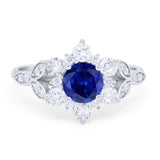 Floral Vintage Style Engagement Cluster Ring Round Cubic Zirconia 925 Sterling Silver