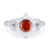 Floral Vintage Style Engagement Cluster Ring Round Cubic Zirconia 925 Sterling Silver