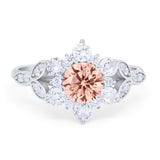 Floral Vintage Style Engagement Cluster Ring Round Cubic Zirconia 925 Sterling Silver