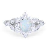 Floral Vintage Style Engagement Cluster Ring Round Cubic Zirconia 925 Sterling Silver