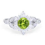 Floral Vintage Style Engagement Cluster Ring Round Cubic Zirconia 925 Sterling Silver