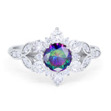 Floral Vintage Style Engagement Cluster Ring Round Cubic Zirconia 925 Sterling Silver
