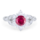 Floral Vintage Style Engagement Cluster Ring Round Cubic Zirconia 925 Sterling Silver
