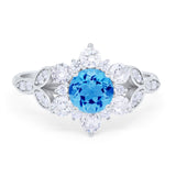 Floral Vintage Style Engagement Cluster Ring Round Cubic Zirconia 925 Sterling Silver