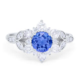 Floral Vintage Style Engagement Cluster Ring Round Cubic Zirconia 925 Sterling Silver