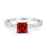 Art Deco Princess Cut Wedding Engagement Ring Round Cubic Zirconia 925 Sterling Silver