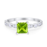 Art Deco Princess Cut Wedding Engagement Ring Round Cubic Zirconia 925 Sterling Silver