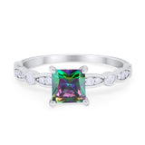 Art Deco Princess Cut Wedding Engagement Ring Round Cubic Zirconia 925 Sterling Silver