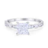 Art Deco Princess Cut Wedding Engagement Ring Round Cubic Zirconia 925 Sterling Silver