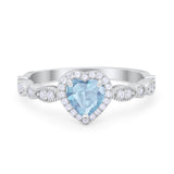 Art Deco Heart Promise Wedding Ring Simulated Cubic Zirconia 925 Sterling Silver