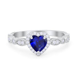 Art Deco Heart Promise Wedding Ring Simulated Cubic Zirconia 925 Sterling Silver