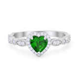Art Deco Heart Promise Wedding Ring Simulated Cubic Zirconia 925 Sterling Silver