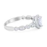 Art Deco Heart Promise Wedding Ring Simulated Cubic Zirconia 925 Sterling Silver