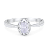 Solitaire Art Deco Wedding Engagement Ring Oval Cubic Zirconia 925 Sterling Silver
