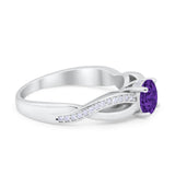 Infinity Shank Wedding Ring Round Simulated Cubic Zirconia 925 Sterling Silver
