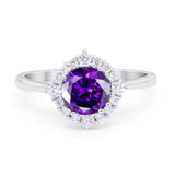 Floral Art Deco Wedding Engagement Bridal Ring Round Cubic Zirconia 925 Sterling Silver
