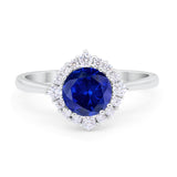 Floral Art Deco Wedding Engagement Bridal Ring Round Cubic Zirconia 925 Sterling Silver
