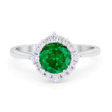 Floral Art Deco Wedding Engagement Bridal Ring Round Cubic Zirconia 925 Sterling Silver