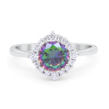 Floral Art Deco Wedding Engagement Bridal Ring Round Cubic Zirconia 925 Sterling Silver
