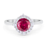 Floral Art Deco Wedding Engagement Bridal Ring Round Cubic Zirconia 925 Sterling Silver