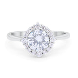 Floral Art Deco Wedding Engagement Bridal Ring Round Cubic Zirconia 925 Sterling Silver