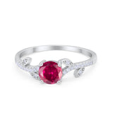 Floral Art Deco Wedding Engagement Bridal Ring Round Cubic Zirconia 925 Sterling Silver