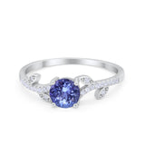 Floral Art Deco Wedding Engagement Bridal Ring Round Cubic Zirconia 925 Sterling Silver