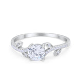 Floral Art Deco Wedding Engagement Bridal Ring Round Cubic Zirconia 925 Sterling Silver