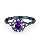 Halo Wedding Engagement Vintage Style Bridal Ring Round Cubic Zirconia 925 Sterling Silver