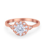 Halo Wedding Engagement Vintage Style Bridal Ring Round Cubic Zirconia 925 Sterling Silver