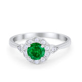 Halo Wedding Engagement Vintage Style Bridal Ring Round Cubic Zirconia 925 Sterling Silver