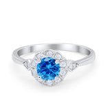 Halo Wedding Engagement Vintage Style Bridal Ring Round Cubic Zirconia 925 Sterling Silver