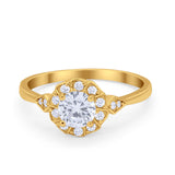 Halo Wedding Engagement Vintage Style Bridal Ring Round Cubic Zirconia 925 Sterling Silver