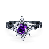 Floral Vintage Style Wedding Engagement Ring Round Cubic Zirconia 925 Sterling Silver