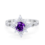 Floral Vintage Style Wedding Engagement Ring Round Cubic Zirconia 925 Sterling Silver