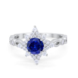 Floral Vintage Style Wedding Engagement Ring Round Cubic Zirconia 925 Sterling Silver