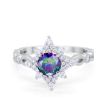 Floral Vintage Style Wedding Engagement Ring Round Cubic Zirconia 925 Sterling Silver